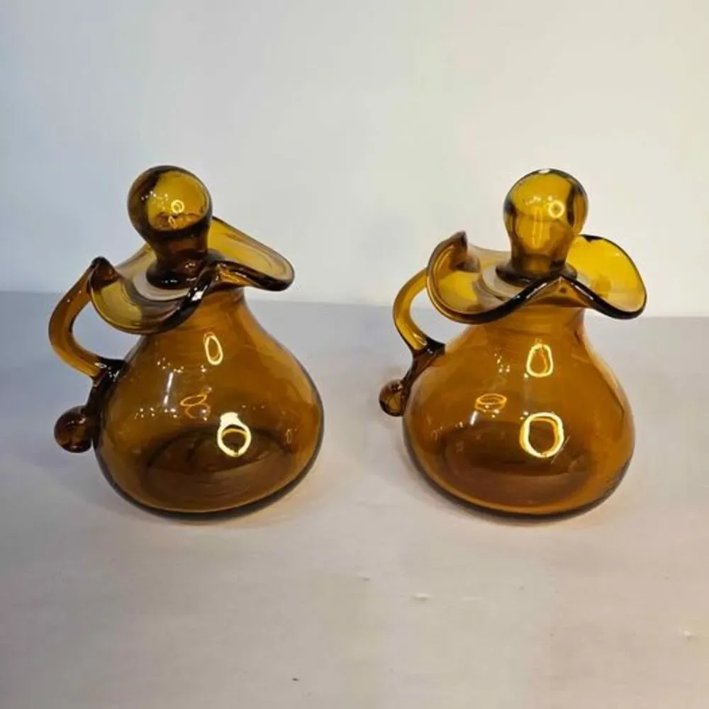 Vintage Amber Glass Oil and Vinegar Cruet Set